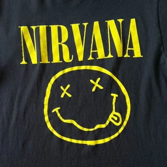 Nirvana Smiley Face T-Shirt Unisex Size Medium Black and Yellow - Picture 2 of 5